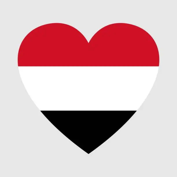 Vector illustration of National flag of Yemen. Heart shape