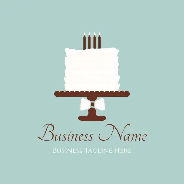 Vector illustration of Bakery Logo Design with Chocolate Cake and Bow