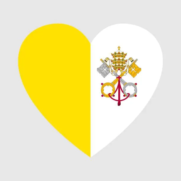 Vector illustration of National flag of Vatican City, Holy See. Heart shape
