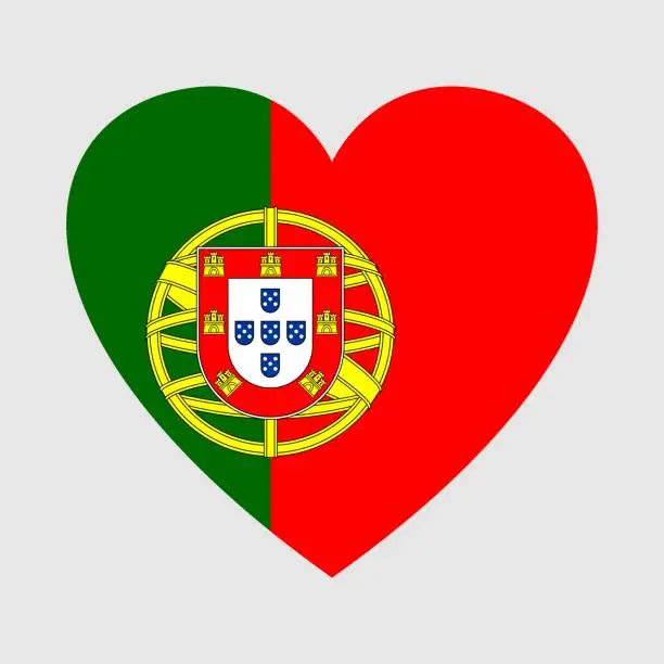 Vector illustration of National flag of Portugal. Heart shape