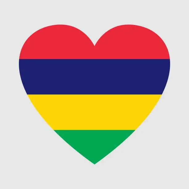 Vector illustration of National flag of Mauritius. Heart shape