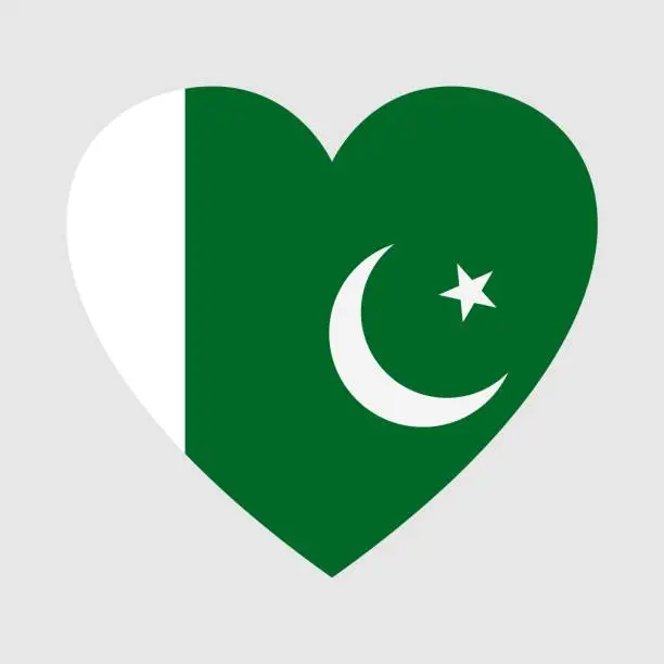 Vector illustration of National flag of Pakistan. Heart shape