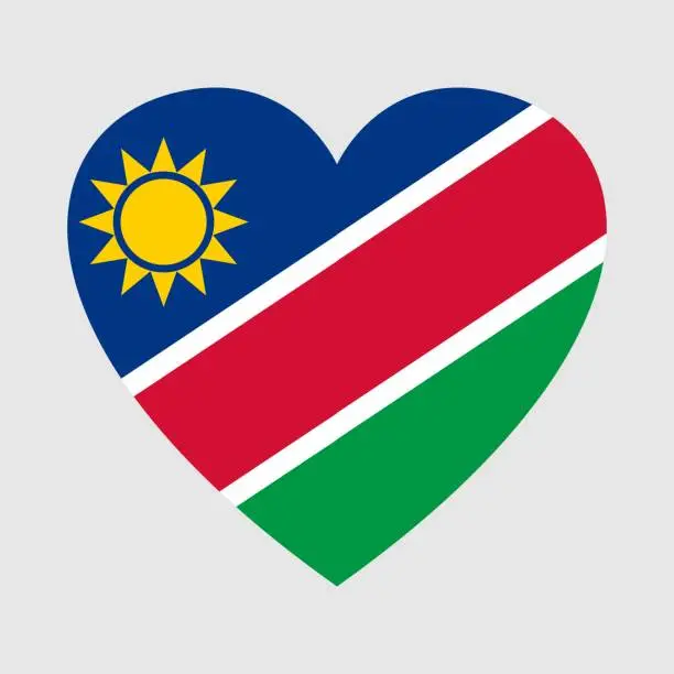 Vector illustration of National flag of Namibia. Heart shape