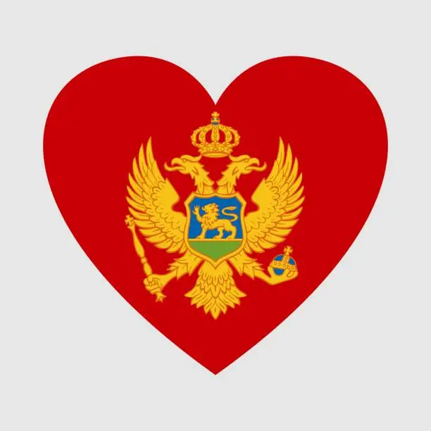 Vector illustration of National flag of Montenegro. Heart shape