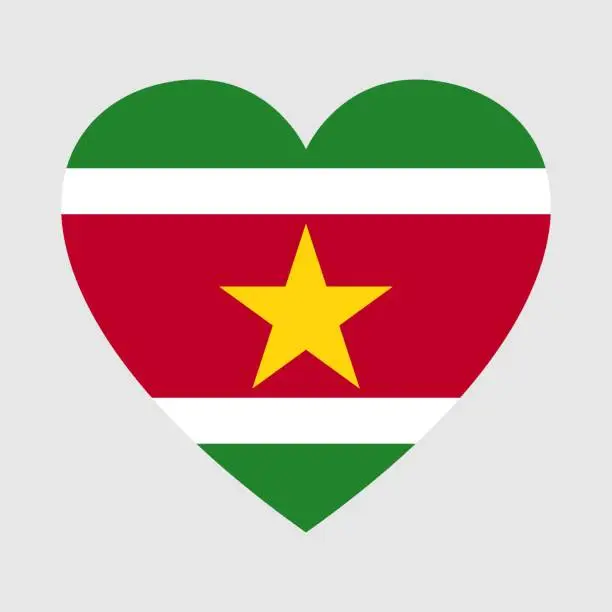 Vector illustration of National flag of Suriname. Heart shape