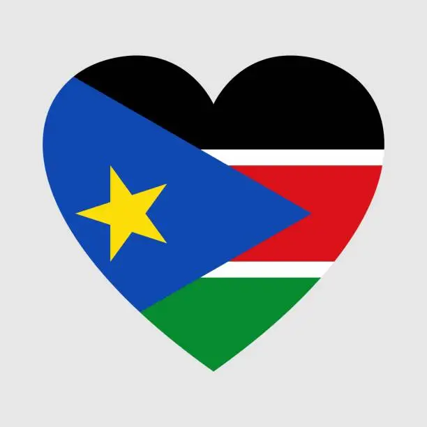 Vector illustration of National flag of South Sudan. Heart shape