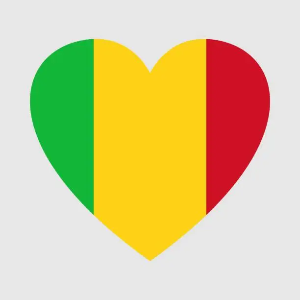 Vector illustration of National flag of Mali. Heart shape