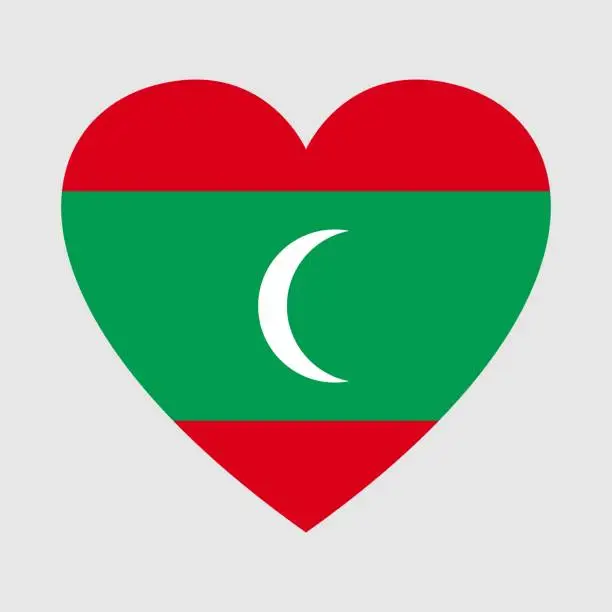 Vector illustration of National flag of the Maldives. Heart shape