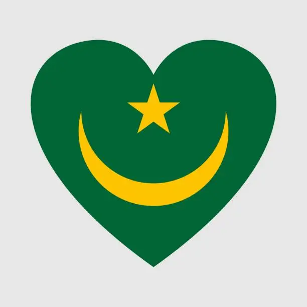 Vector illustration of National flag of Mauritania. Heart shape