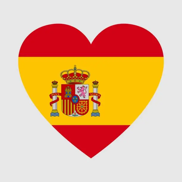 Vector illustration of National flag of Spain. Heart shape