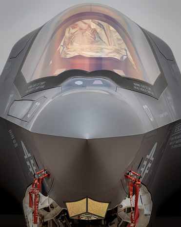 Miramar, California, USA - September 24, 2023: The nose of an F-35 Lightning II on display at America's Airshow 2023.
