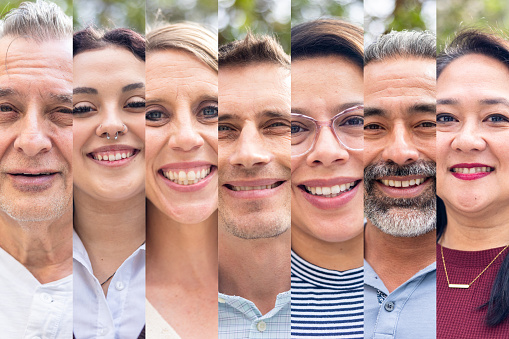 Collection of diverse American faces smiling
