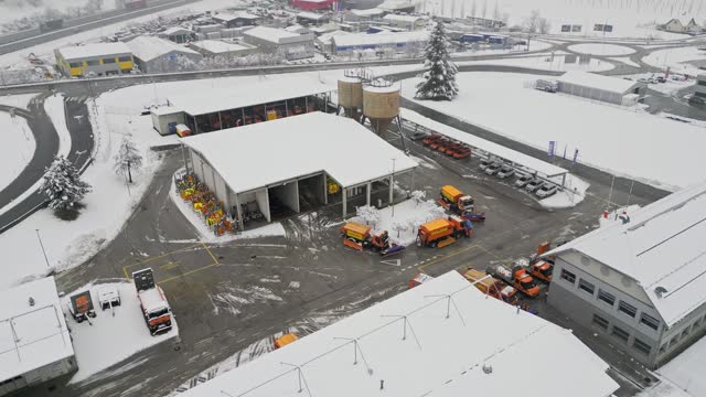 Highway maintenance center aerial view in winter