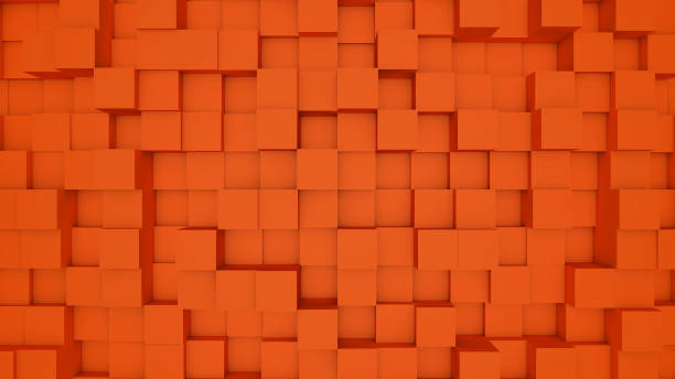 istock Abstract orange modern architecture 3D background with orange cubes on the wall. 1983825997