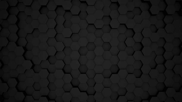 istock Abstract black modern architecture 3D background with black hexagon on the wall. 1983826001