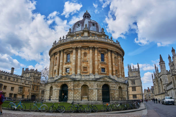 OXFORD, UK - April 13, 2021: Radcliffe Camera, Bodleian Library, Oxford University, Oxford in a sunny day with blue sky