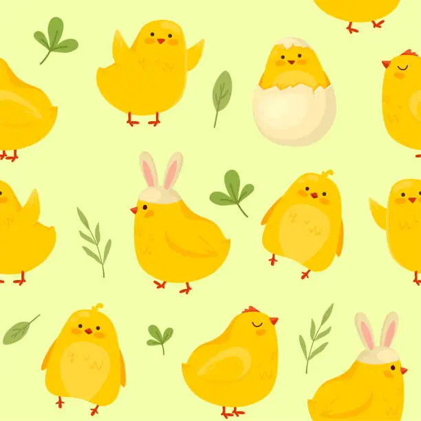 Vector illustration of Cartoon seamless pattern of Easter chickens.