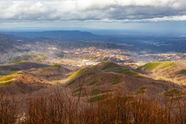 aerial view of great smoky mountains national park - gatlinburg waterfall smoke usa - fotografias e filmes do acervo