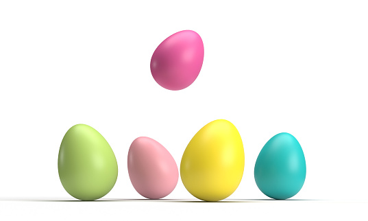 coloured Easter eggs on white background