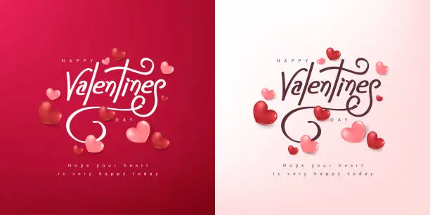 Vector illustration of Calligraphy of Happy valentines day with festive heart shaped decorations Elements for valentine card banner