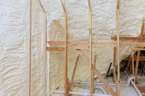 During construction of a new house, thermal foam insulation is installed under roof