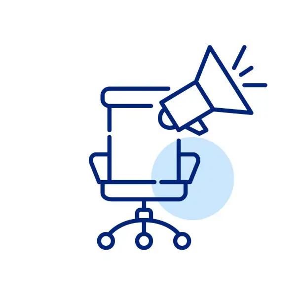 Vector illustration of Office job vacation. Office chair, megaphone. Human resources hiring. Pixel perfect, editable stroke