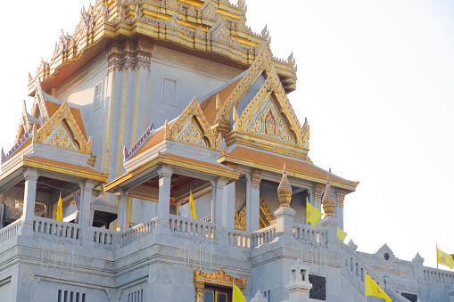 Detailpof Wat Traimit in Bangkok located near Chinese gate and Yaowarat Road in Chinatown. Full name is Wat Traimit Withayaram Worawihan (Golden Buddha). Main entrance is at Charoen Krung Road,