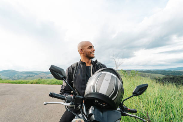 Motorcyclist enjoying the countryside view
