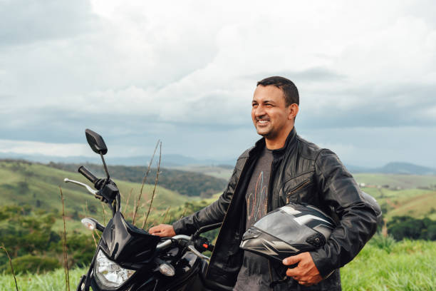 Motorcyclist enjoying the countryside view
