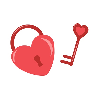 Heart lock and key vector in cartoon style. Element for Valentine's day concept. Love icon. Doodles clip art in cartoon style. Happy Valentine's day