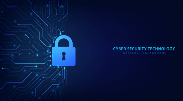Cyber security technology on circuit board. Abstract background futuristic Hi tech style, Technology data protection system, Internet security and safety information personal, Vector and Illustration. Cyber security technology on circuit board. Abstract background futuristic Hi tech style, Technology data protection system, Internet security and safety information personal, Vector and Illustration. padlock stock illustrations