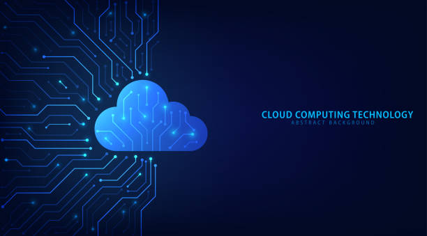 cloud computing technológia, internet és kibertechnológiai koncepció. absztrakt felhőkapcsolati technológia kék színű háttéren. cloud computing hálózat internetes ikonokkal. vektor és illusztráció. - felhő témájú stock illusztrációk