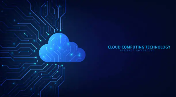 Vector illustration of Cloud Computing technology Internet and cyber technology concept. Abstract cloud connection technology on a blue color background. Cloud Computing network with internet icons. Vector and Illustration.