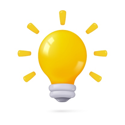 3D bright yellow light bulb Simple minimalist design Creative ideas for starting a business. 3D Vector Illustration.