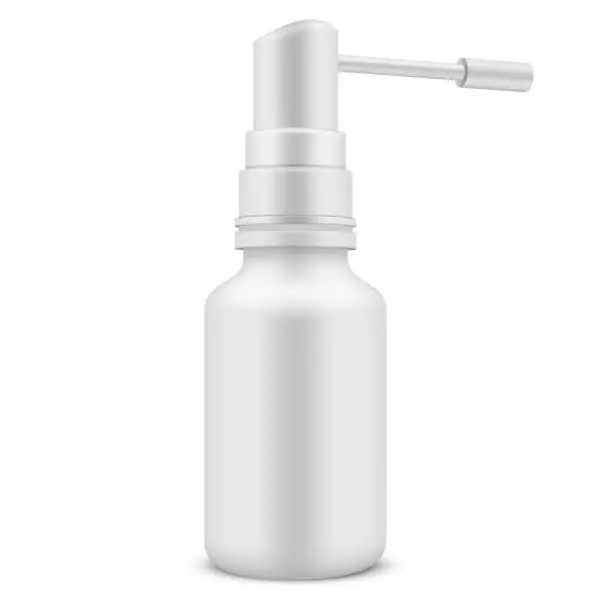 Vector illustration of Medical spray bottle with nozzle sprayer for oral and nasal medicine care mockup realistic vector