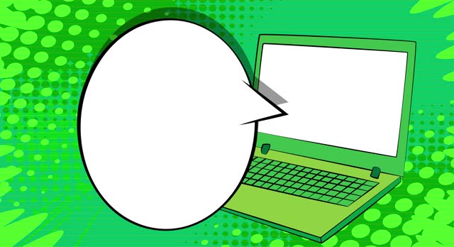 Cartoon Laptop with blank speech bubble