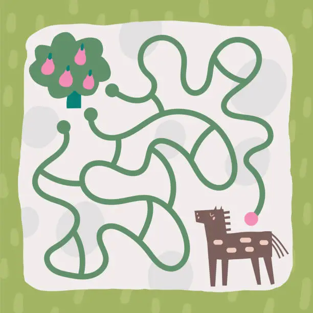 Vector illustration of Cute hand drawn farm theme maze