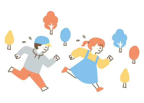 Vector illustration of Boy and girl running away in a hurry_Color