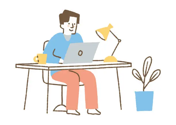 Vector illustration of Men who telework from home_Color