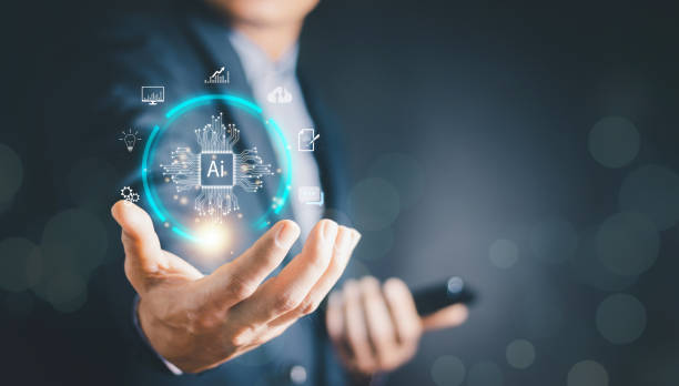 istock Ai tech, businessman show virtual graphic Global Internet connect robot Chat with AI, Artificial Intelligence. Using command prompt for generates something, Futuristic technology transformation. 1984472556