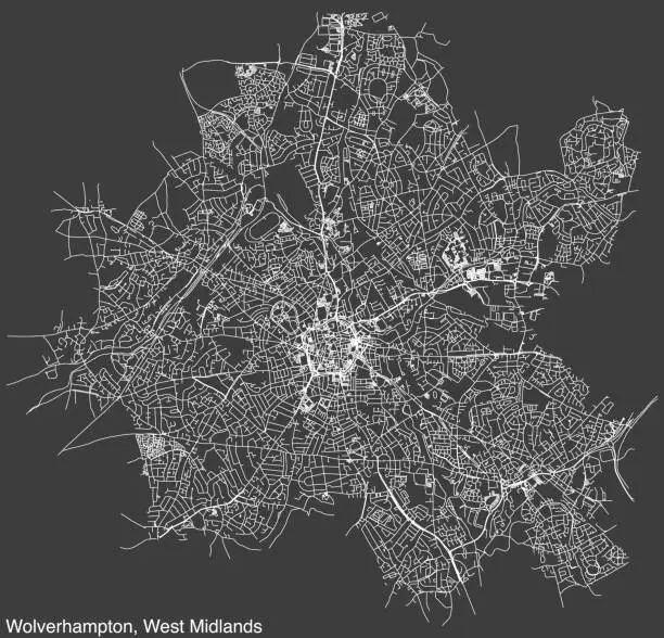 Vector illustration of Street roads map of the METROPOLITAN BOROUGH AND CITY OF WOLVERHAMPTON, WEST MIDLANDS