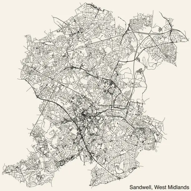 Vector illustration of Street roads map of the METROPOLITAN BOROUGH OF SANDWELL, WEST MIDLANDS