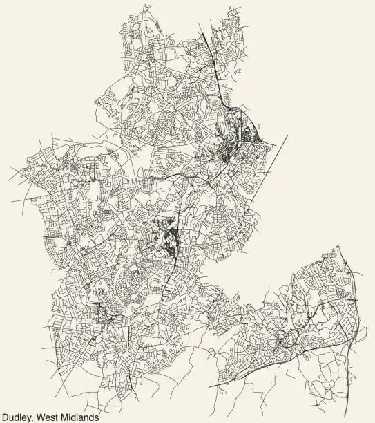 Vector illustration of Street roads map of the METROPOLITAN BOROUGH OF DUDLEY, WEST MIDLANDS