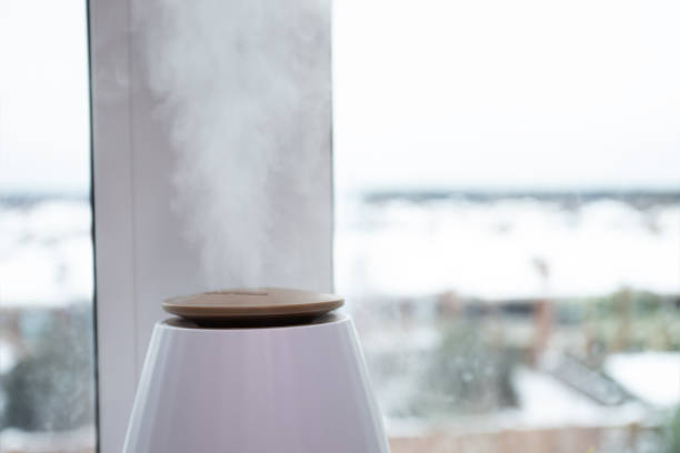 istock Air humidifier by the window, combating winter dryness, ultrasonic diffusion, home comfort 1984501893