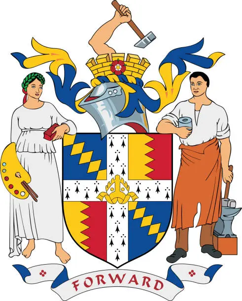 Vector illustration of Coat of arms of the METROPOLITAN BOROUGH AND CITY OF BIRMINGHAM, WEST MIDLANDS