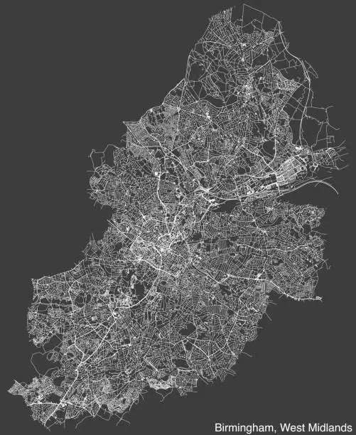 Vector illustration of Street roads map of the METROPOLITAN BOROUGH AND CITY OF BIRMINGHAM, WEST MIDLANDS