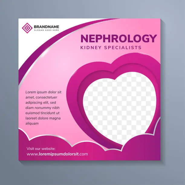 Vector illustration of abstract geometric banner social media post template design for nephrology kidney specialists in square layout.