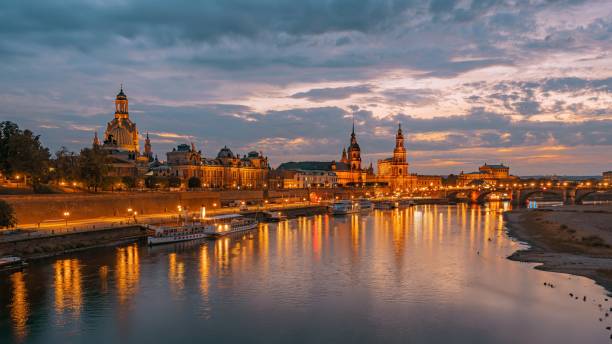istock Night panorama of Dresden Old town with reflections in Elbe river. 1984537971