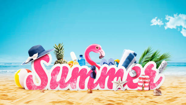 istock Summer sign and beach accessories 1984541623