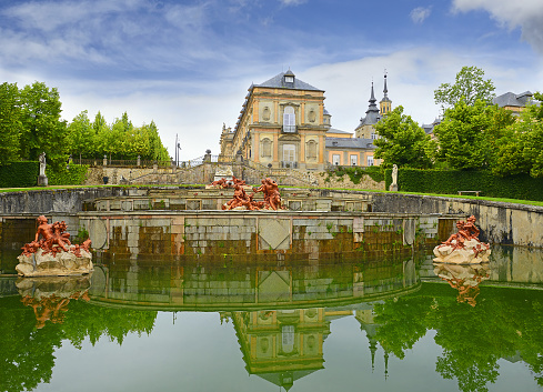 Park and Royal Palace of the 17th century La Granja de San Ildefonso located north of Madrid, 90 kilometers away in the province of Segovia, tourist attraction, Spain